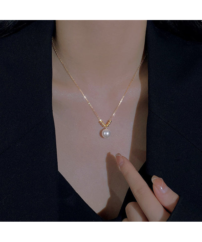 glossmoonXiaohongshu Hot Sale925Sterling Silver Shijia Single Pearl Necklace for Women Light Luxury Minority High-Grade Clavicle Chain Wholesale