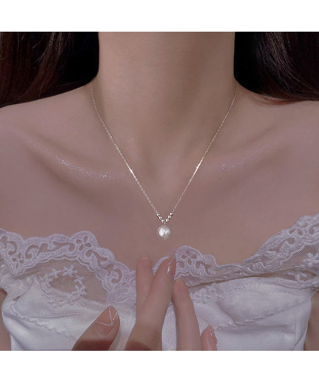glossmoonXiaohongshu Hot Sale925Sterling Silver Shijia Single Pearl Necklace for Women Light Luxury Minority High-Grade Clavicle Chain Wholesale