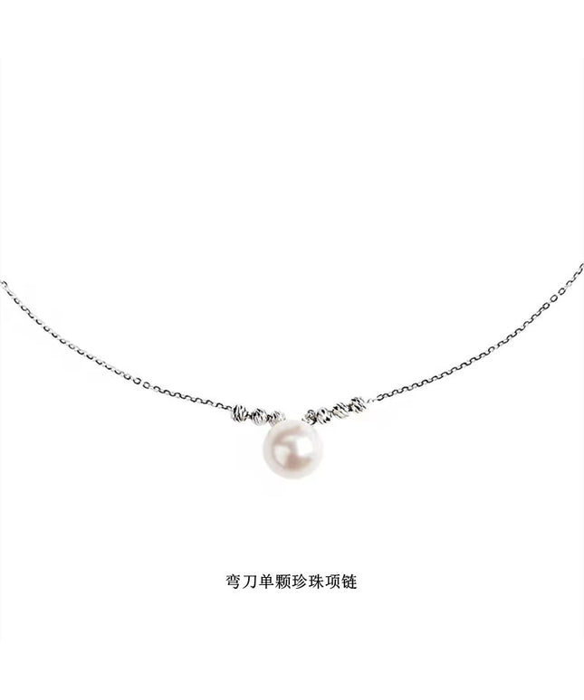 glossmoonXiaohongshu Hot Sale925Sterling Silver Shijia Single Pearl Necklace for Women Light Luxury Minority High-Grade Clavicle Chain Wholesale