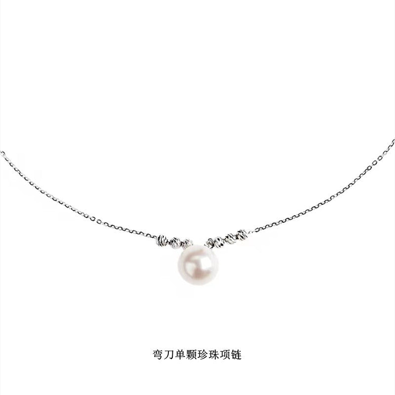 glossmoonXiaohongshu Hot Sale925Sterling Silver Shijia Single Pearl Necklace for Women Light Luxury Minority High-Grade Clavicle Chain Wholesale